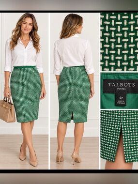 Talbots Petites 4P Woven Textured Pencil Skirt